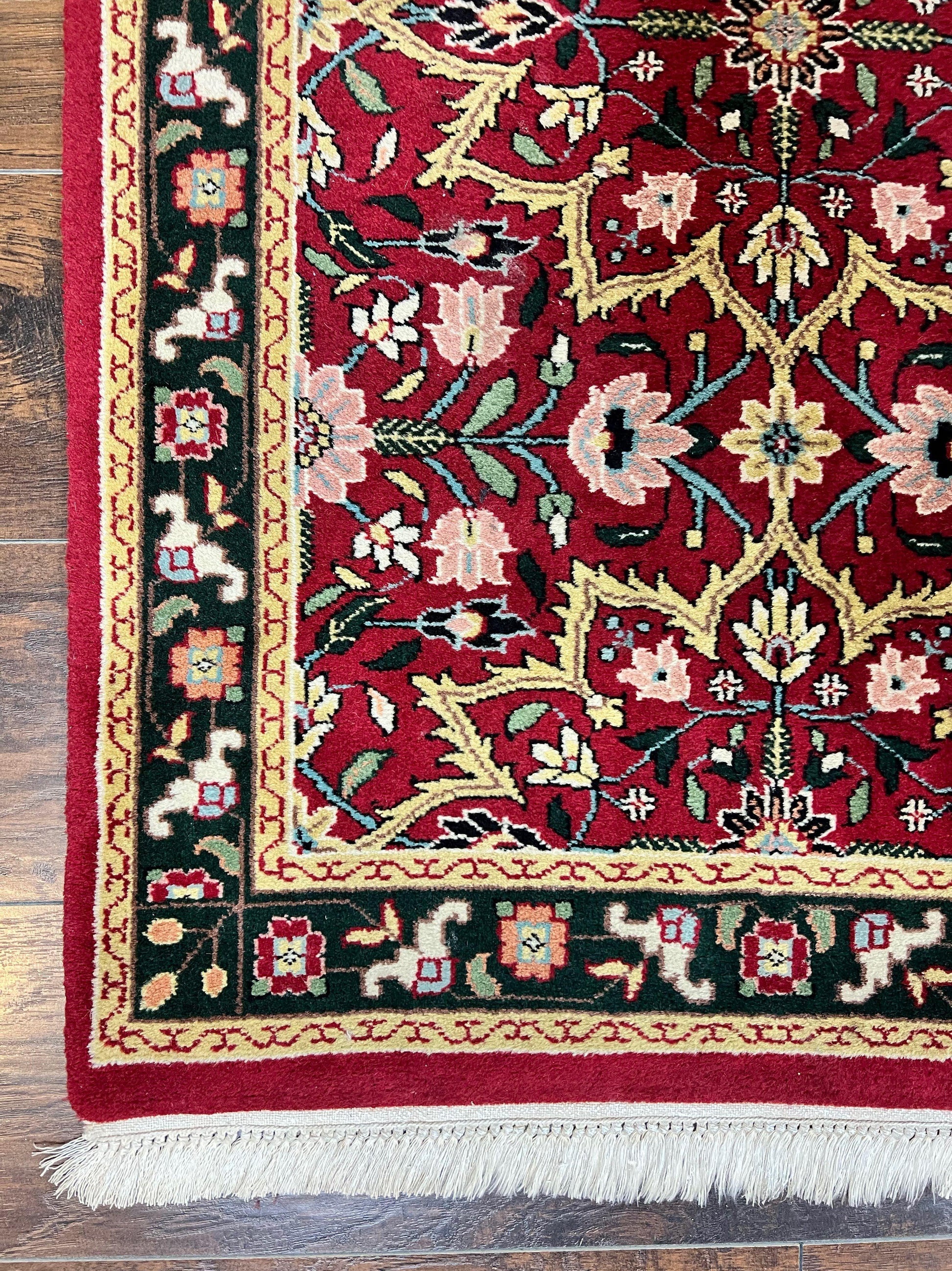 Indo Sarouk Runner Rug 2.6 x 10 ft, Floral Hand Knotted Wool Handmade Vintage Indian Hallway Rug, Red Tan Black, 10ft Persian Runner - Nuvé