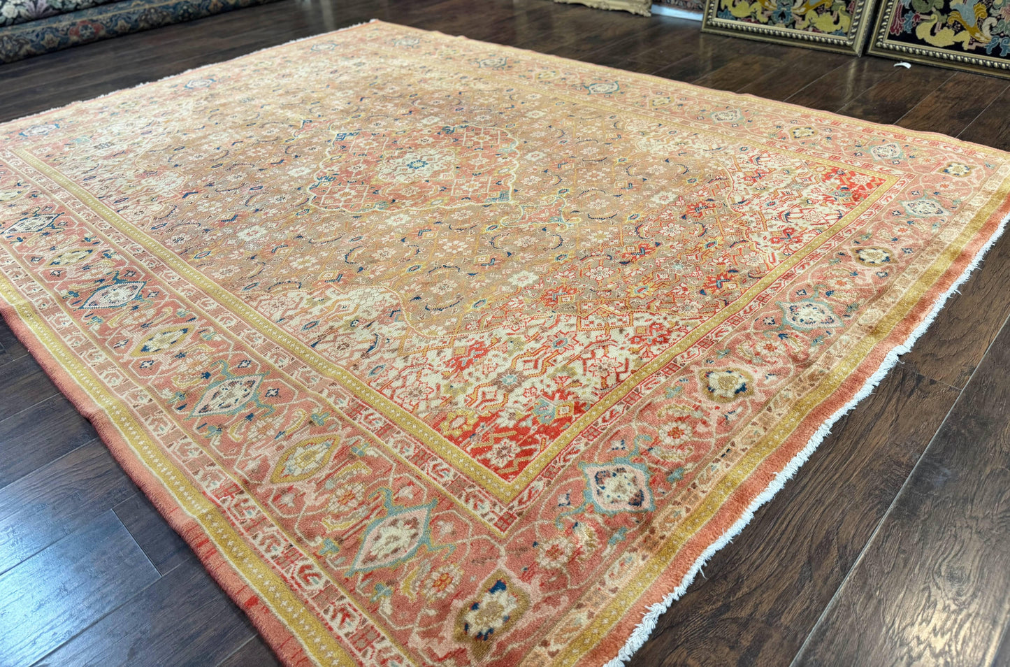 Antique Persian Tabriz Khoy Rug 8x10, Handmade Wool Carpet, Light Green Beige, Vintage Rug for Modern Home - Nuvé