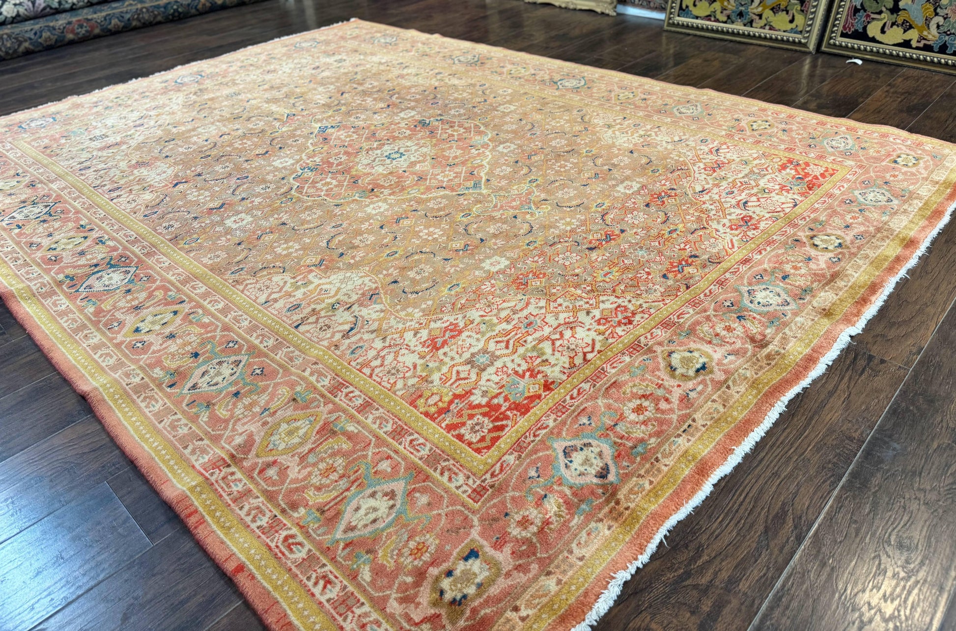 Antique Persian Tabriz Khoy Rug 8x10, Handmade Wool Carpet, Light Green Beige, Vintage Rug for Modern Home - Nuvé