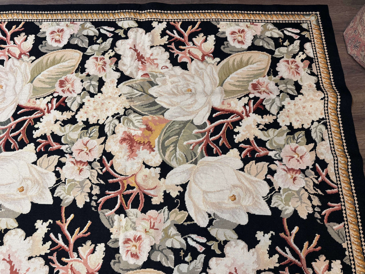 Palace Size Needlepoint Rug 13x17, Extra Large Wool Floral Handmade Carpet, European Design, Botanical - Nuvé