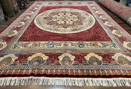 Wonderful Aubusson Rug 10x14, Red Maroon, Elegant, Fine 200 KPSI - Nuvé