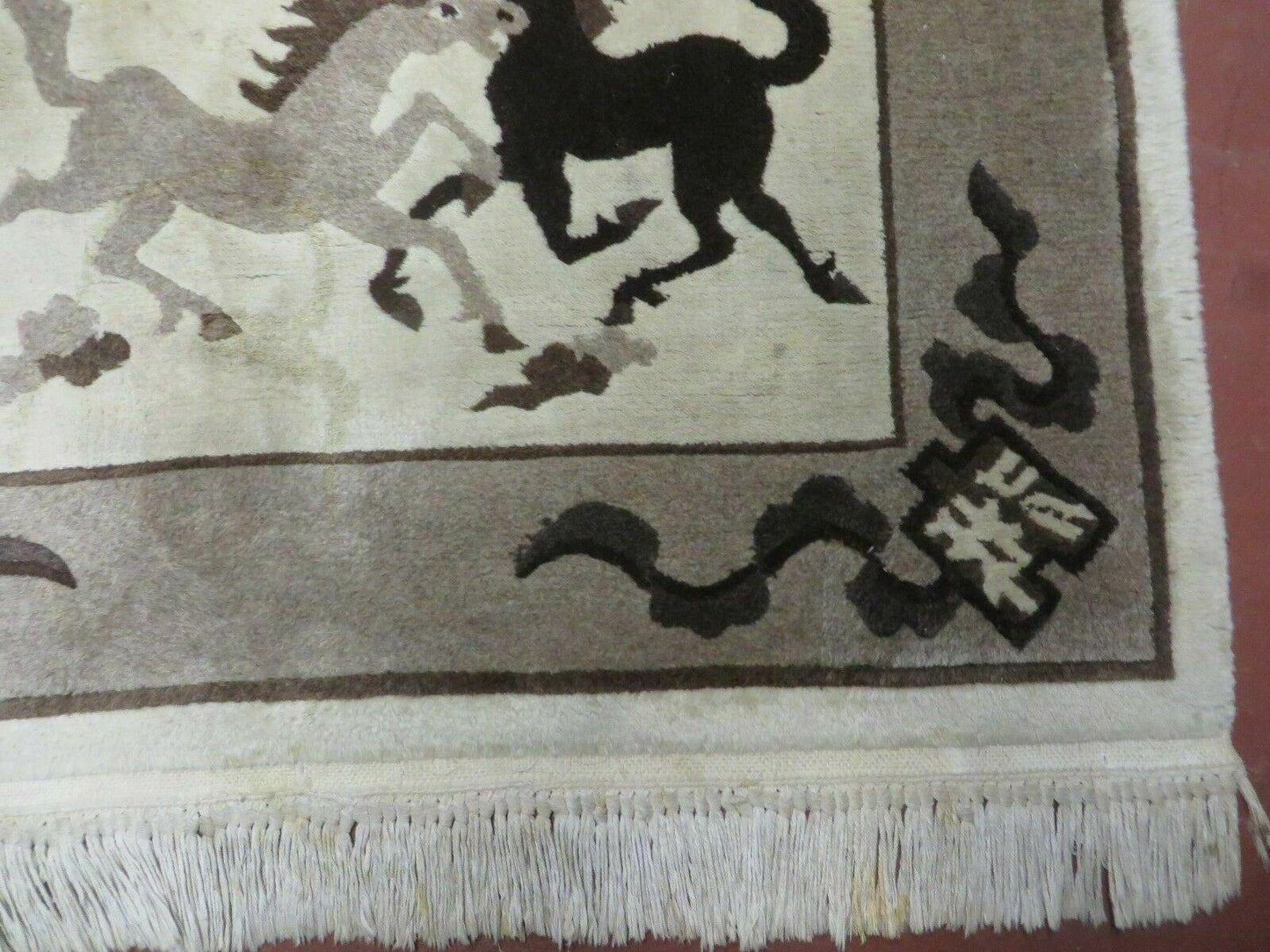 4' X 6' Modern Tibetan Nepal Art Deco Chinese Hand Knotted Wool Rug Horses Nice - Nuvé