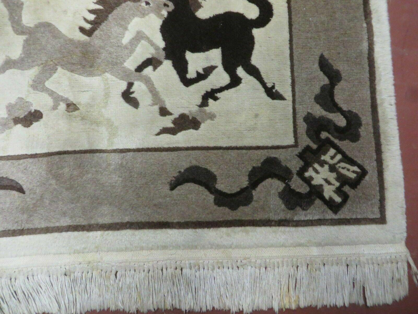 4' X 6' Modern Tibetan Nepal Art Deco Chinese Hand Knotted Wool Rug Horses Nice - Nuvé