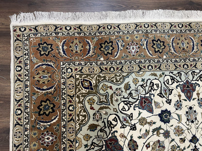 Wonderful Persian Tabriz Rug 7x10, Floral Medallion, Very Fine Oriental Carpet, Ivory