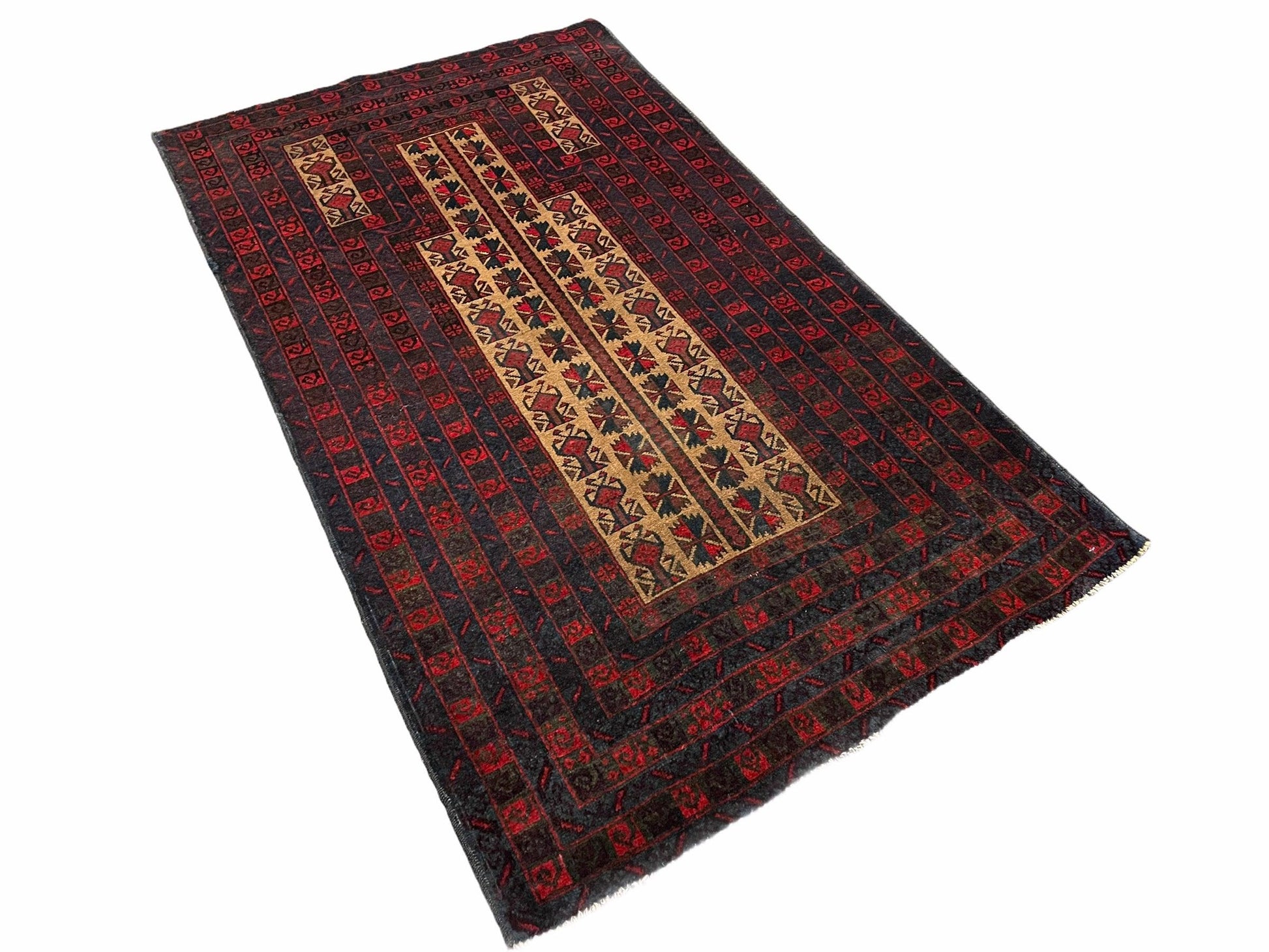 3 X 3.5 New Vintage Handmade Wool Rug Tribal Turkoman Balouch Red Prayer Rug - Nuvé