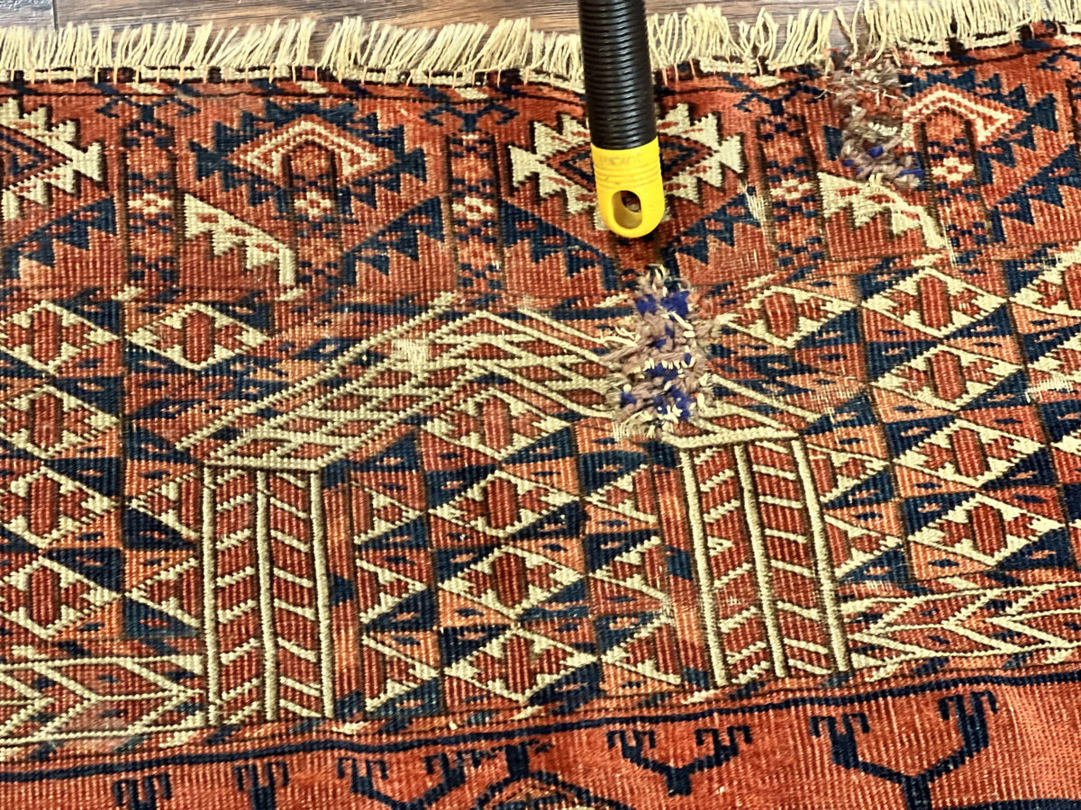 Antique Turkoman Rug 4x4, Hatchli Square Carpet, Wool Handmade Four Season Yamud Design Rug, Red Bohemian Tribal Rug, Engsi Tekkeh Rug