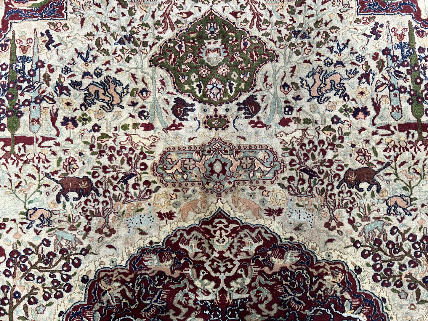 Rare Antique Indian Agra Rug, Early 20th Century Indian Carpet, Animal and Angel Motifs, Hunting Scene, Collectible Oriental Carpet, Wow - Nuvé
