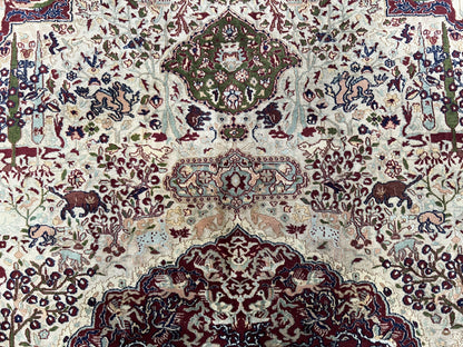 Rare Antique Indian Agra Rug, Early 20th Century Indian Carpet, Animal and Angel Motifs, Hunting Scene, Collectible Oriental Carpet, Wow - Nuvé