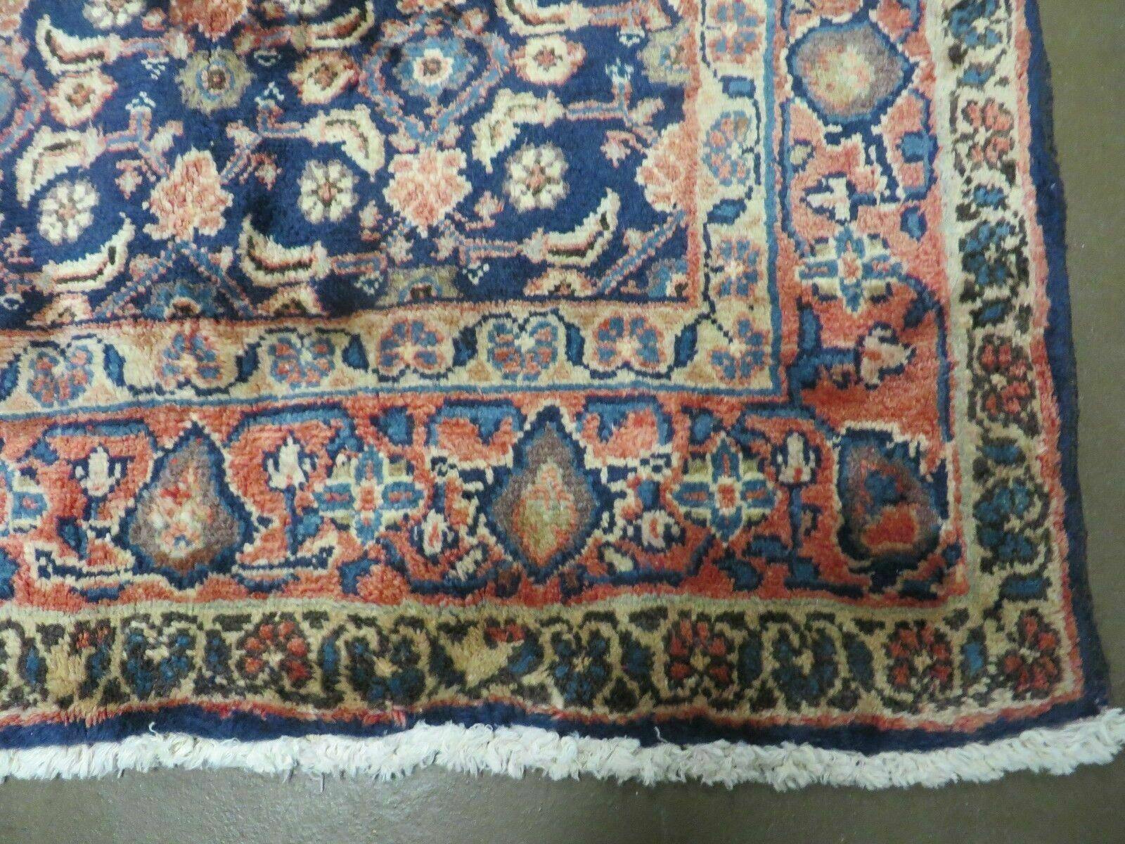3'7" X 10' Antique Handmade India Floral Oriental Wool Runner Rug Organic Blue - Nuvé