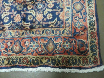 3'7" X 10' Antique Handmade India Floral Oriental Wool Runner Rug Organic Blue - Nuvé