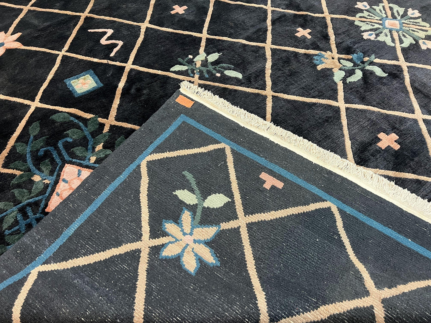 Tibetan Rug 9x12, Hand Knotted Tibet Nepali Contemporary Carpet 9 x 12 ft, Black and Tan, Handmade Area Rug Room Sized, Nepalese Rug - Nuvé