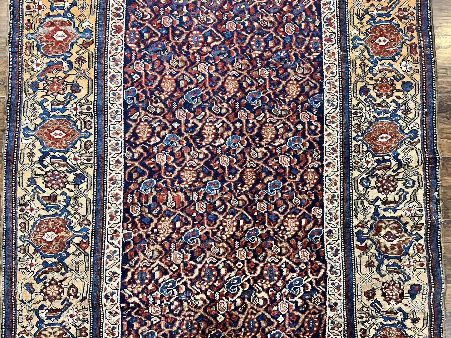 Persian Senneh Rug 4x8, Wool Hand Knotted Antique Kurdish Carpet, Navy Blue Oriental Area Rug, 4 x 8 Rug - Nuvé