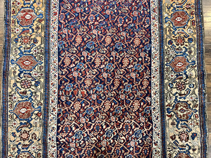 Persian Senneh Rug 4x8, Wool Hand Knotted Antique Kurdish Carpet, Navy Blue Oriental Area Rug, 4 x 8 Rug - Nuvé