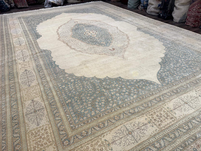 Palace Size Pak Persian Rug 12x18, Haji Jalili Design, Pakistani Carpet, Oat and Light Blue, Fine 260 KPSI - Nuvé