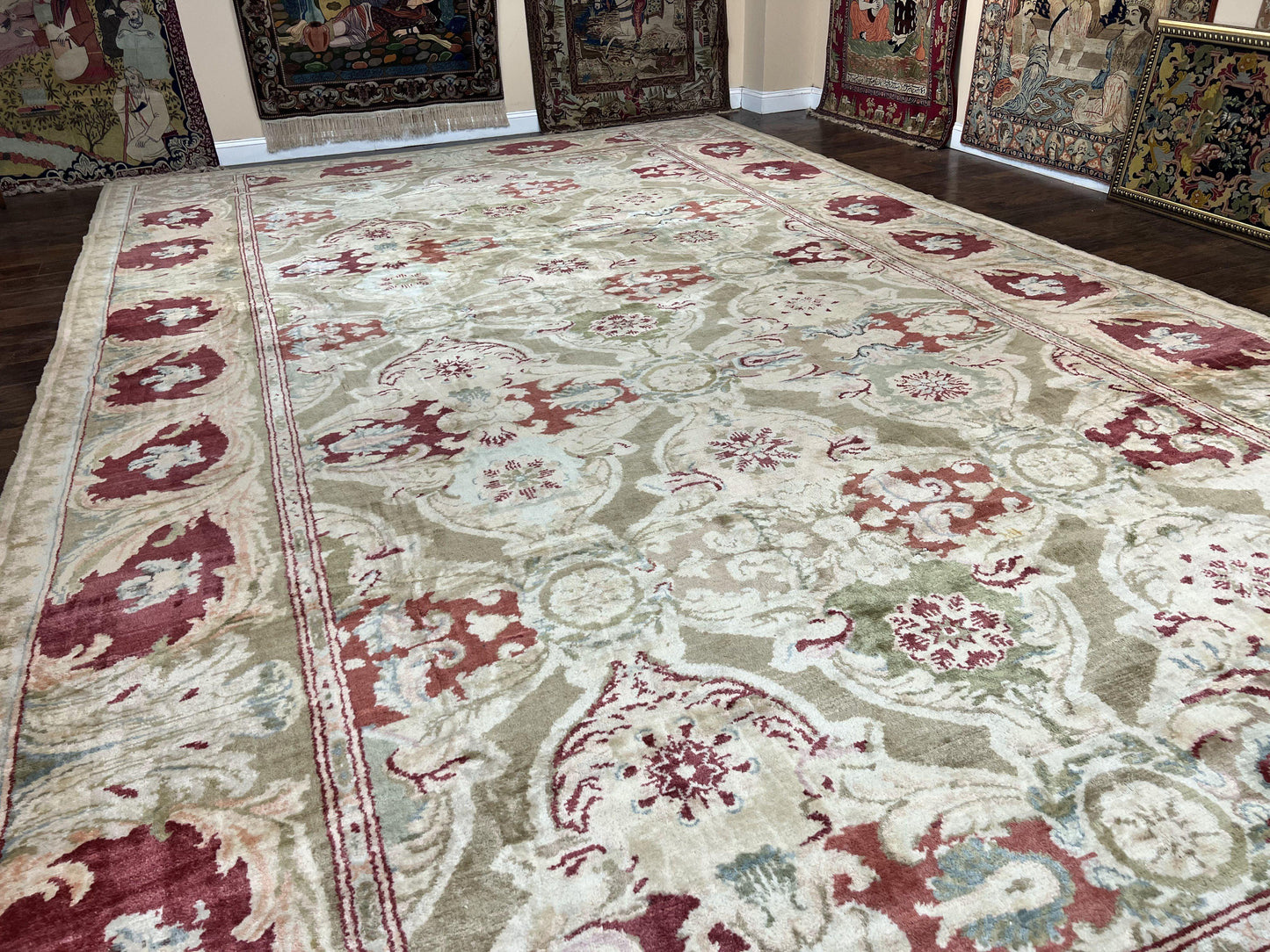Large Egyptian Oushak Rug 12x21, Wool Handmade Vintage Carpet, Allover Pattern, Oversized 12 x 21 ft Traditional Rug - Nuvé