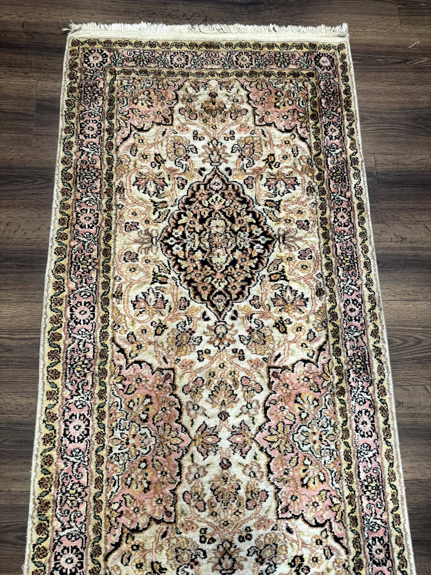 Silk Indian Kashmiri Runner Rug 2.7 x 9.8, Floral Medallions - Nuvé