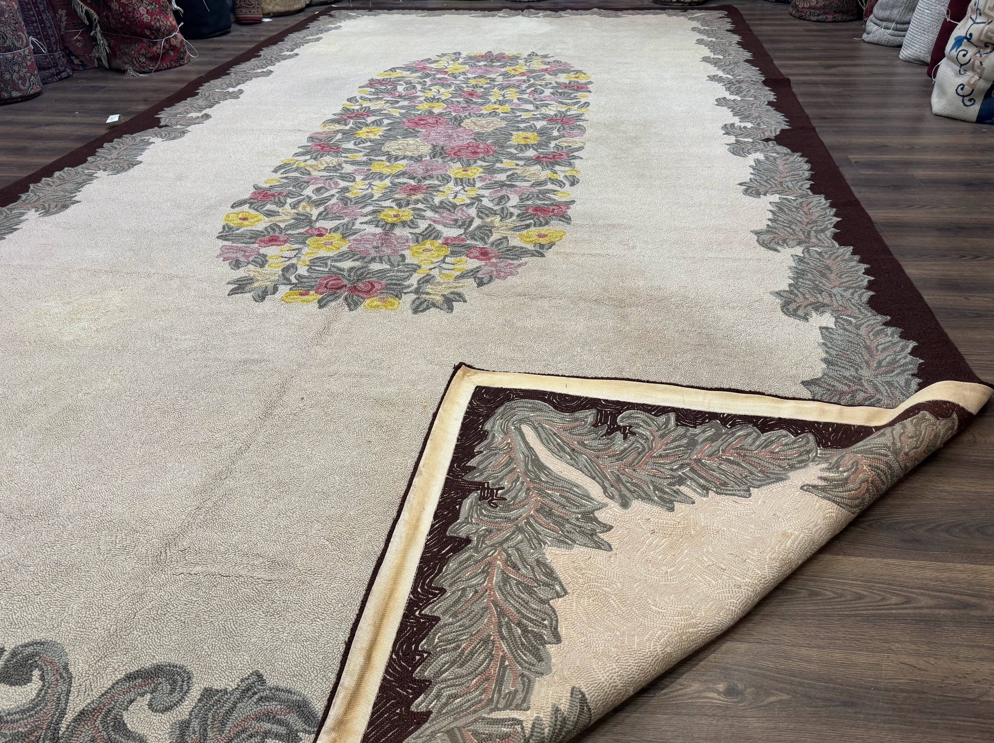 Palace Size American Hooked Rug 11x20 Aubusson Style Ivory - Nuvé