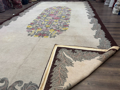 Palace Size American Hooked Rug 11x20 Aubusson Style Ivory - Nuvé