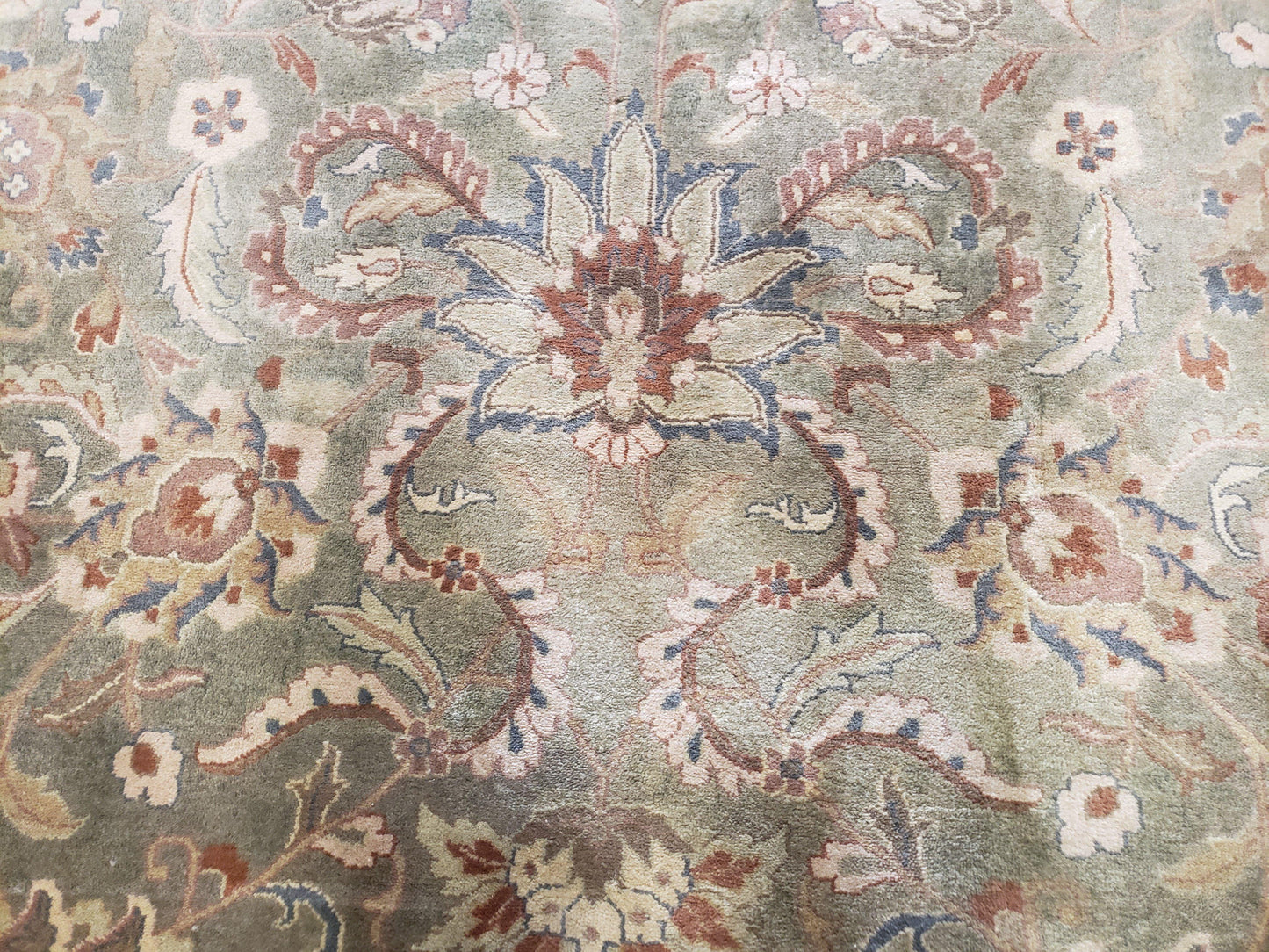Vintage Indo Mahal Area Rug 9x12, Wool Hand-Knotted Laurel Green & Auburn Indian Carpet, 9 x 12 Floral Carpet, Living Room Rug - Nuvé