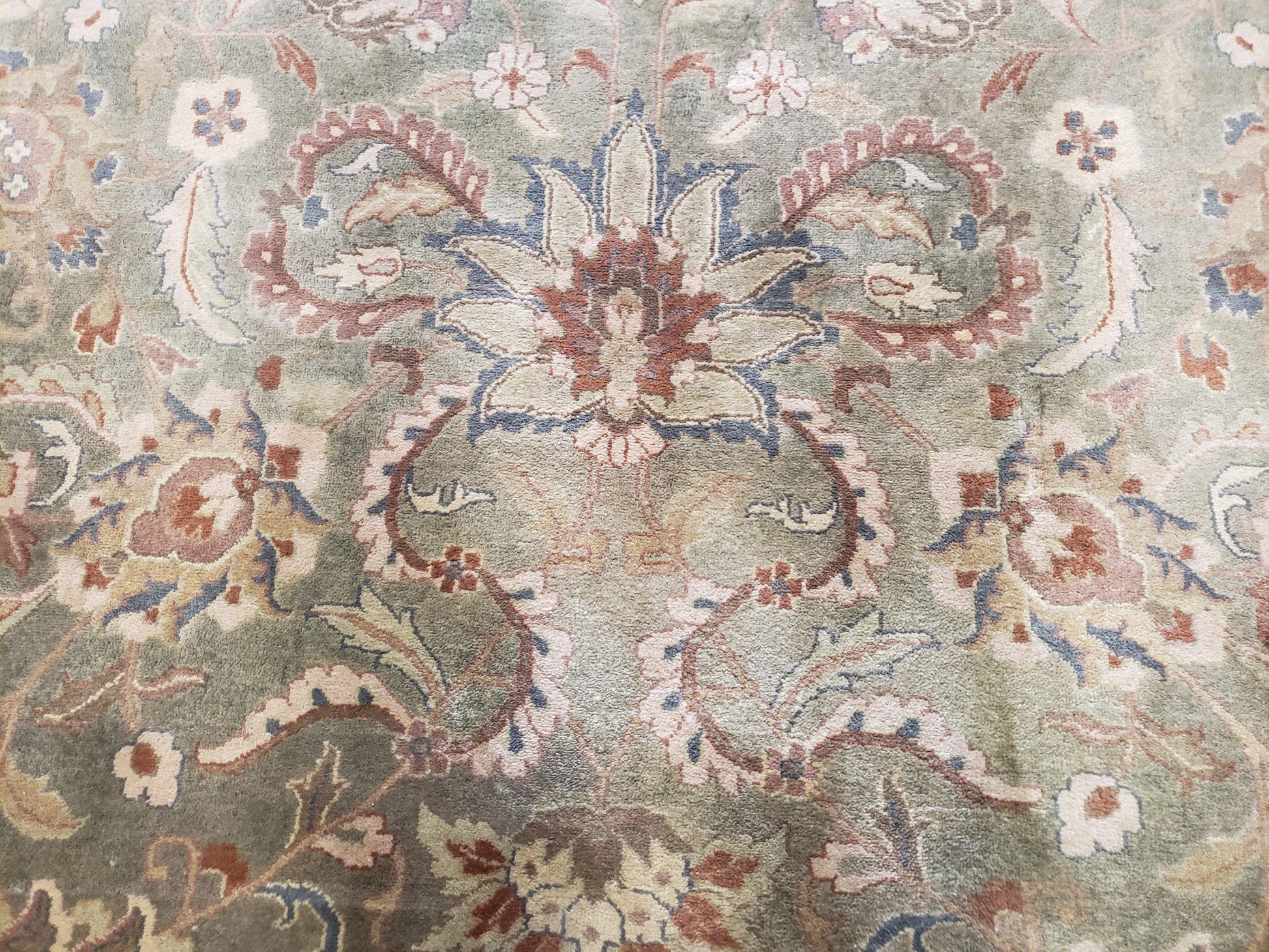 Vintage Indo Mahal Area Rug 9x12, Wool Hand-Knotted Laurel Green & Auburn Indian Carpet, 9 x 12 Floral Carpet, Living Room Rug - Nuvé