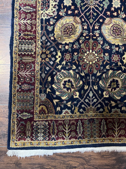 Indo Persian Runner 2.8 x 18, Long Skinny Hallway Wool Runner Rug, Hand Knotted Vintage Floral Allover Traditional Runner Dark Blue Burgundy - Nuvé