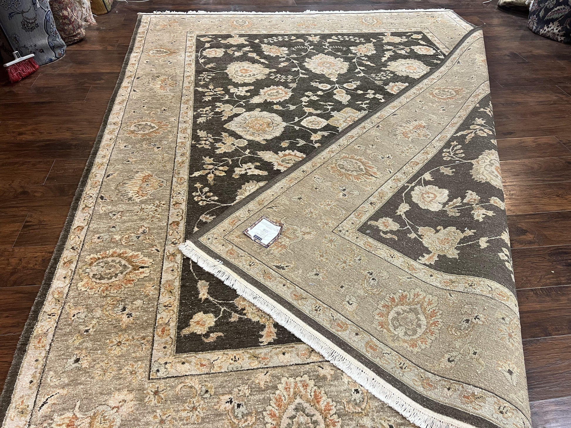 Indo Persian Rug 9x12, Sultanabad Indian Carpet, Dark Brown, Hand Knotted Vintage Wool Rug - Nuvé