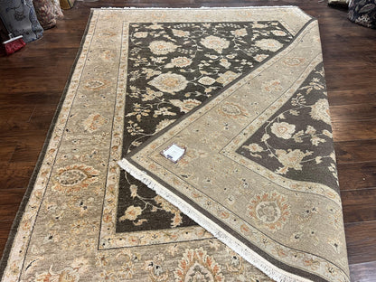 Indo Persian Rug 9x12, Sultanabad Indian Carpet, Dark Brown, Hand Knotted Vintage Wool Rug - Nuvé