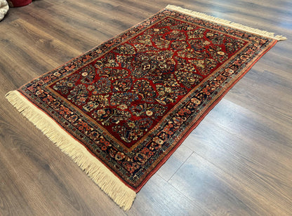 Antique Persian Sarouk Rug 3x5, Red, Floral, 200 KPSI - Nuvé