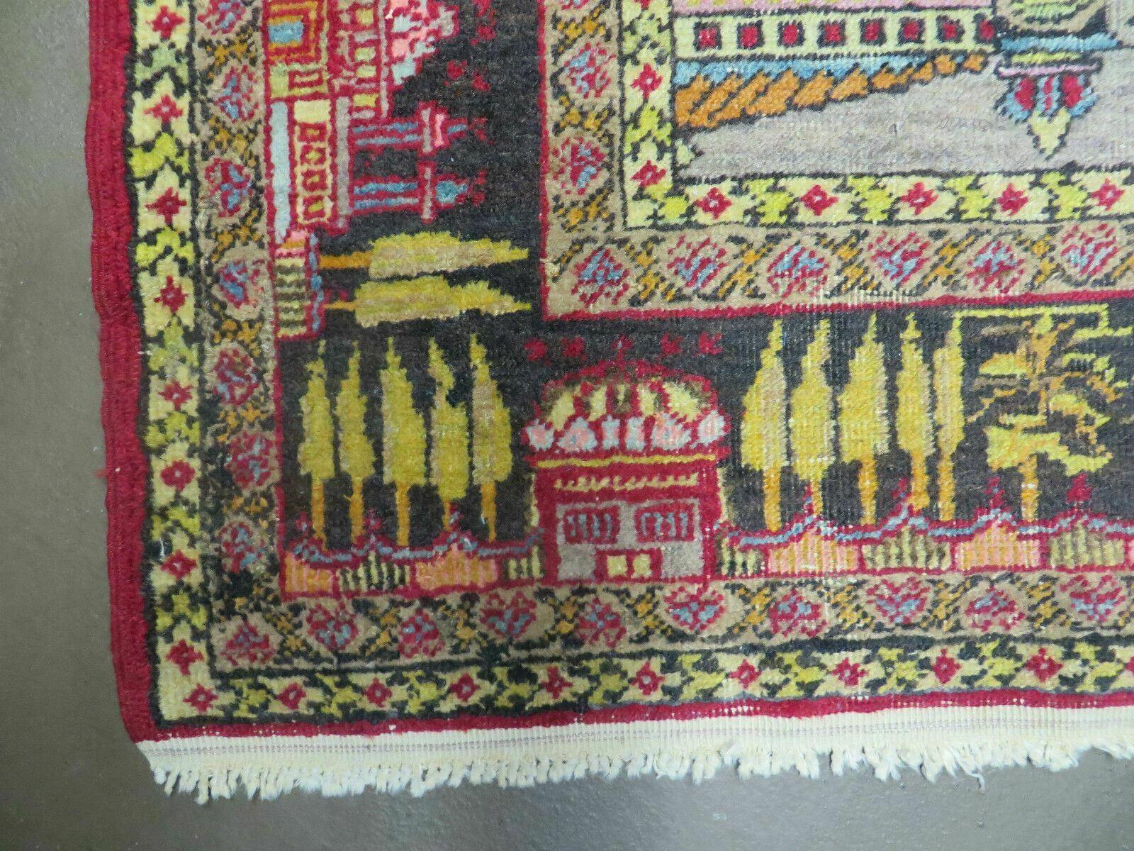 4' X 6' Antique 1920s Handmade Turkish Mehrab Design Wool Rug Lantern Beautiful - Nuvé