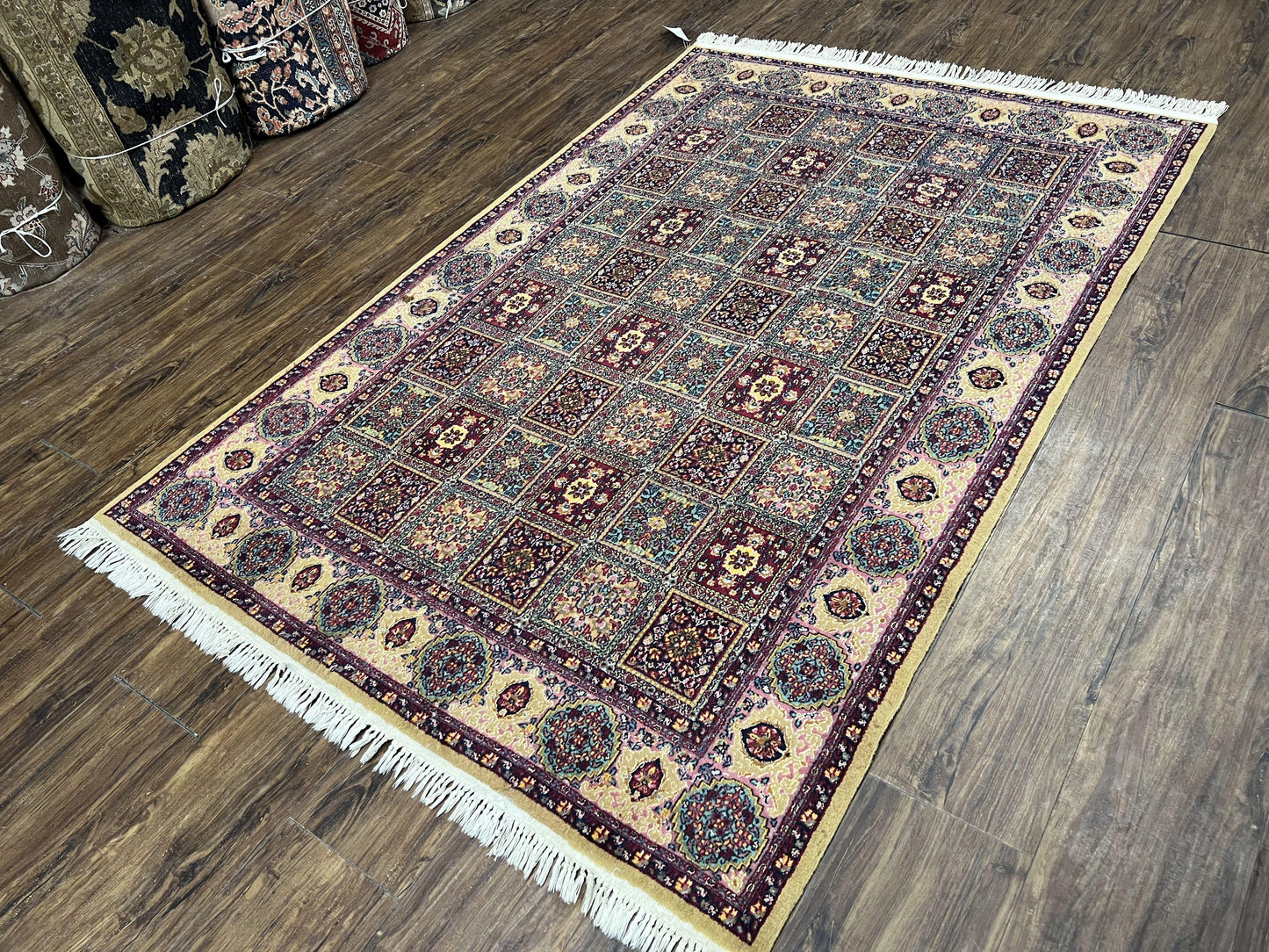 Indo Persian Silk Rug 4x6, Panel Design, Small Flowers, Hand Knotted, Fine Weave, Oriental Carpet 4 x 6, Vintage Area Rug, Beautiful Rug - Nuvé