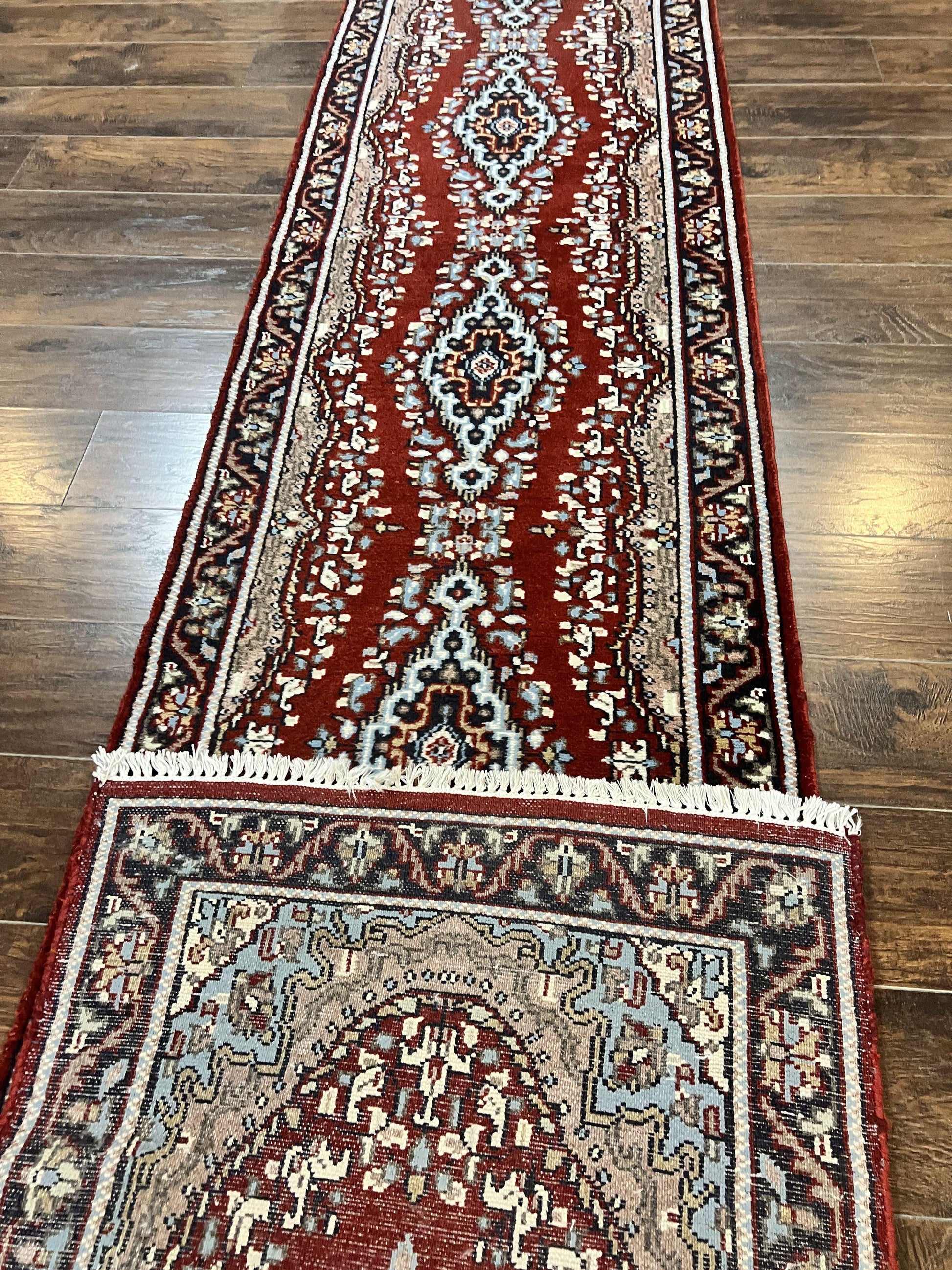 Indo Persian Runner Rug 2.8 x 14.8, Long Indo Kirman Hallway Rug, Red Floral Wool Vintage Handmade Oriental Runner - Nuvé