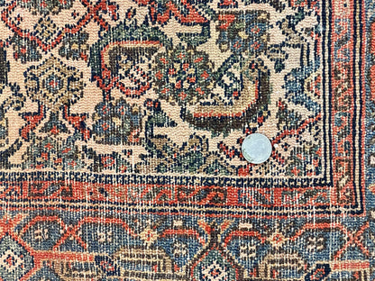 Antique Persian Runner Rug 3.7 x 15.8, Navy Blue Multicolor, Hand Knotted Handmade Wool Rug for Hallway, Geometric Medallions, Persian Hamadan Rug - Nuvé