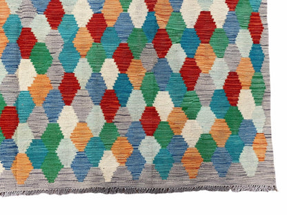 6.5 x 9.5 Colorful Chobi Kilim Rug 6 x 9 Multicolor Turkish Kilim Rug 7x10 Chobi Kilim Rug Playroom Rug Wool Kilim Rug 6x9 New Tribal Kilim - Nuvé