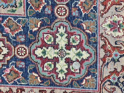 Signed Persian Mashad Rug 8x10, Wool Oriental Carpet, Semi Antique Rug, Hand Knotted, Traditional, Red, Floral Allover, - Nuvé