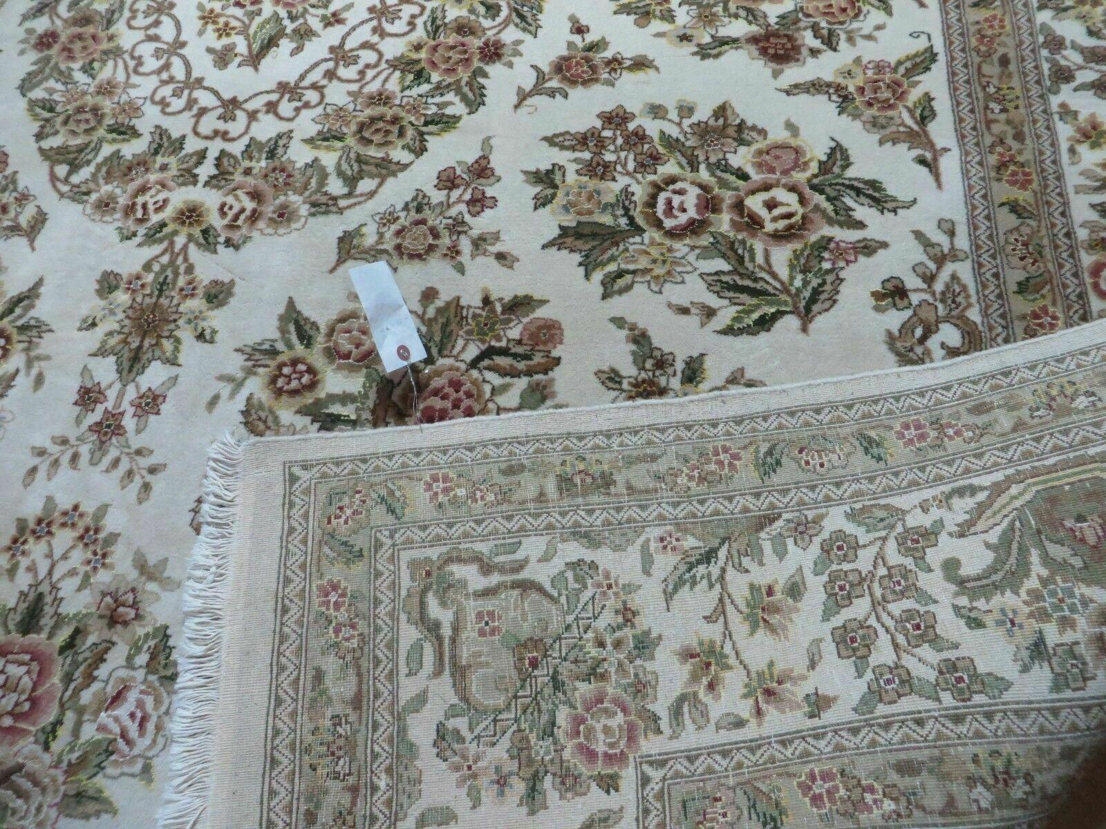 8' X 10' Handmade Chinese Floral Oriental Wool Silk Accent Rug Ivory Organic - Nuvé