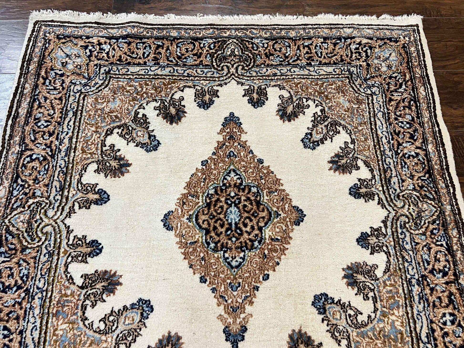Square Persian Kirman Rug 4x4, Semi Open Field, Handmade - Nuvé