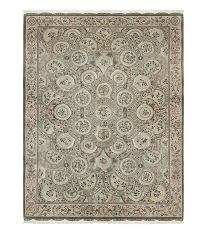 Pak Persian Rug 9x12, Wool with Silk Highlights, European Design, Floral, Green