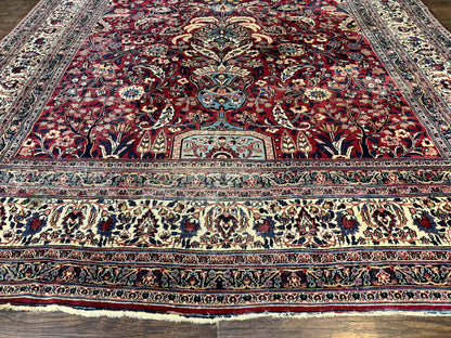 Antique Persian Mashad Rug 10x12, Red and Ivory, Signed by Master Weaver - Nuvé