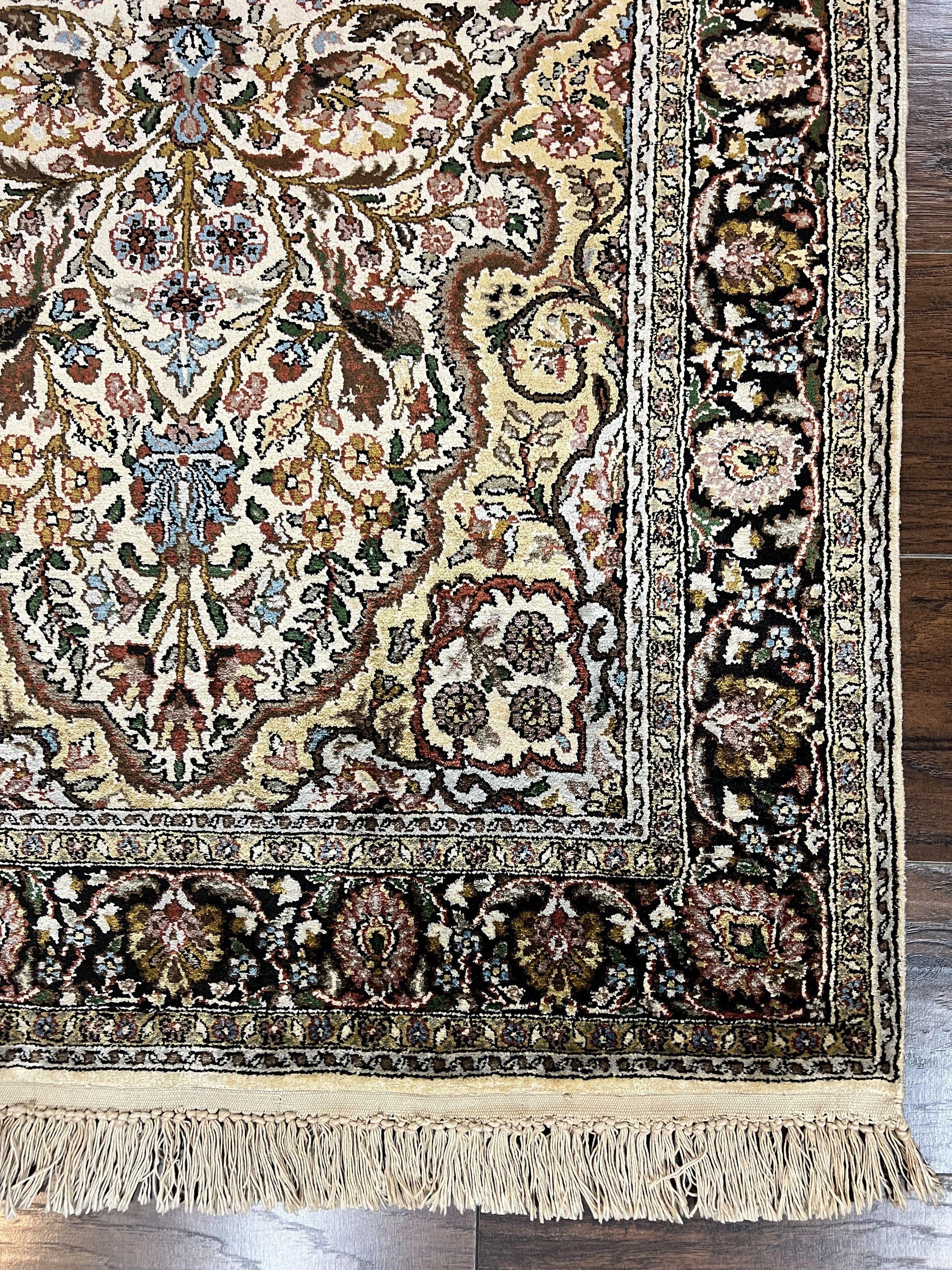 Turkish Kayseri Silk Rug 3x5, Tree of Life Silk Oriental Carpet, Birds Persian Vase Design, Hand Knotted Vintage Fine Rug, 340 KPSI - Nuvé