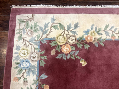 Indo Chinese Art Deco Rug 9x12, Pink and Ivory, Open Filed, Floral, Wool - Nuvé