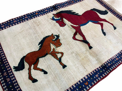 3.5 X 5 Handmade Hand-Knotted Quality Wool Pictorial Brown Horses Animal Rug - Nuvé