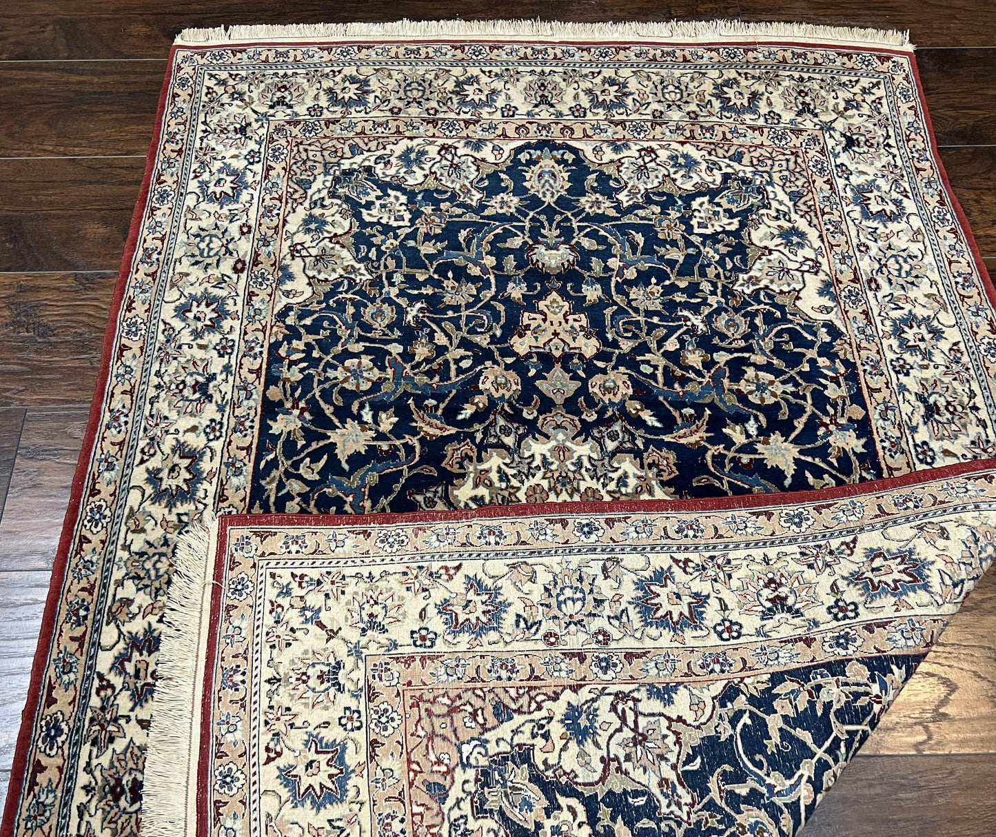 Super Fine Persian Nain Rug 3.6 x 5.4, Navy Blue and Ivory, 700 KPSI - Nuvé