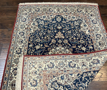 Super Fine Persian Nain Rug 3.6 x 5.4, Navy Blue and Ivory, 700 KPSI - Nuvé