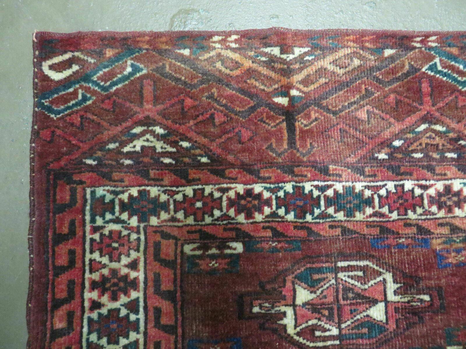 2.5' X 4' Antique Handmade Bokhara Turkoman Yamud Wool Rug Kilim Backing NICE - Nuvé