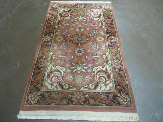 Chinese Wool Rug 3x5 Vintage Handmade Oriental Carpet Floral Medallion - Nuvé