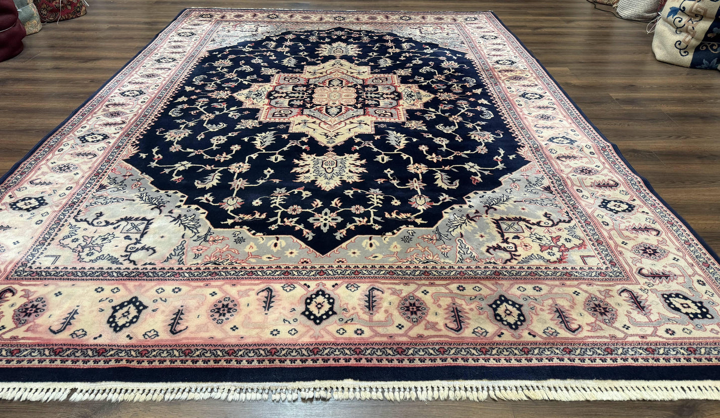 Karastan Rug 8x11 Navy Serapi, Kara Shah Rug, Navy Blue, Vintage Karastan Area Rug Wool Pile Karastan Rug - Nuvé