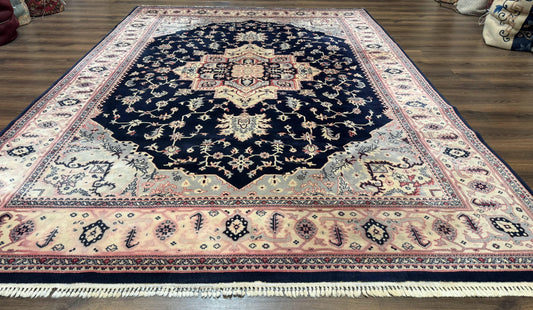 Karastan Rug 8x11 Navy Serapi, Kara Shah Rug, Navy Blue, Vintage Karastan Area Rug Wool Pile Karastan Rug - Nuvé