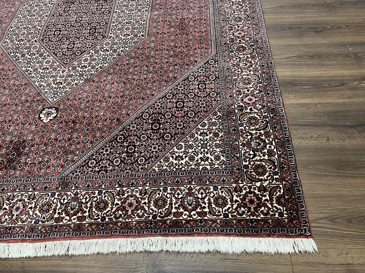 Wonderful Persian Bidjar Rug 7x8 ft, Almost Square Oriental Carpet, Herati Mahi, Highly Detailed, Ivory Red Navy Blue, Very Fine Handmade Bijar Rug - Nuvé