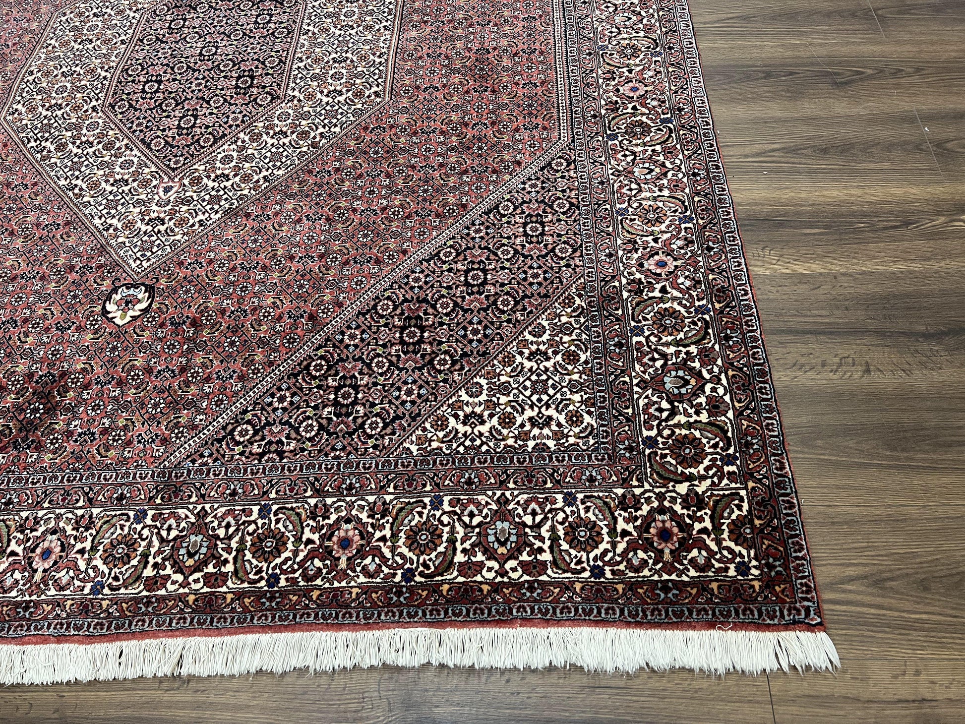 Wonderful Persian Bidjar Rug 7x8 ft, Almost Square Oriental Carpet, Herati Mahi, Highly Detailed, Ivory Red Navy Blue, Very Fine Handmade Bijar Rug - Nuvé