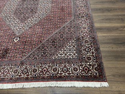 Wonderful Persian Bidjar Rug 7x8 ft, Almost Square Oriental Carpet, Herati Mahi, Highly Detailed, Ivory Red Navy Blue, Very Fine Handmade Bijar Rug - Nuvé